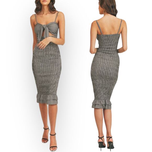 Mable Gingham Jessica Ribbon Sleeveless Bodycon Midi Dress Womens Size Large - Picture 7 of 7